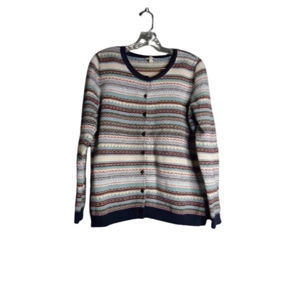 Talbots Button Front Cardigan Multicolored Fair Isle Print Womens Size Large - Picture 1 of 8